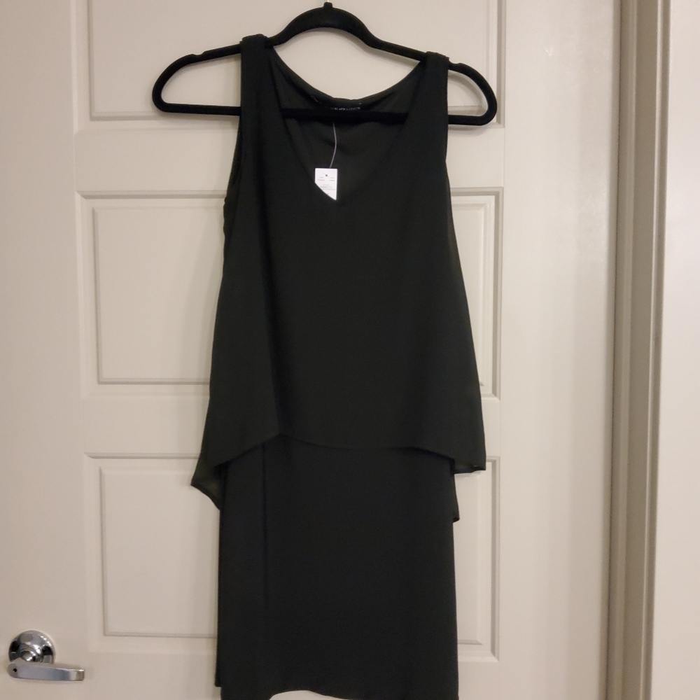White House Black Market XXS Black Cocktail Dress w Chiffon Overlay NWT